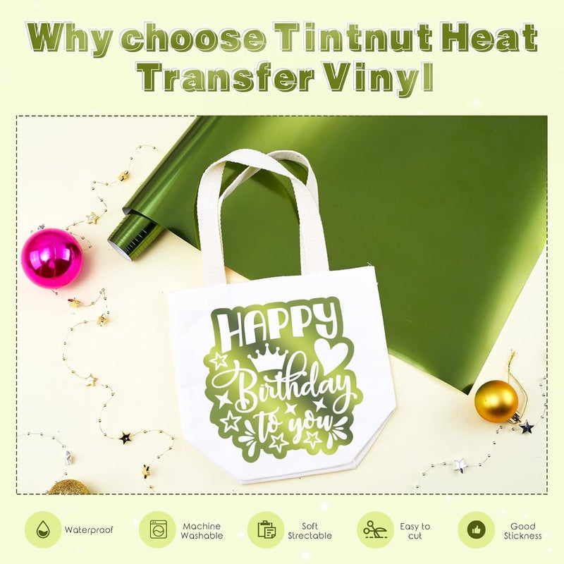 Tintnut لفائف الفينيل المعدني لنقل الحرارة باللون الأخضر الكرومي - 12" × 6 قدم للفويل الهولوجرافيك للتطبيقات اليدوية على القمصان والحقائب والقبعات والحرف اليدوية - Image 3